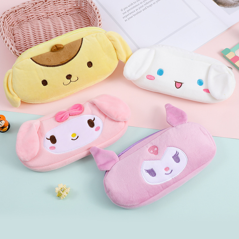 Korean style ins cartoon pencil case girls' clutch cute plush embroidered stationery bag large capacity children's stationery box