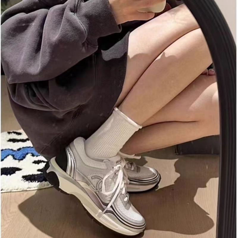[High-Top] Silver Horn King Thick-Soled Dad Shoes for Women, Silver-White Sneakers, Height-Increasing Lace-Up Casual Shoes, Silver