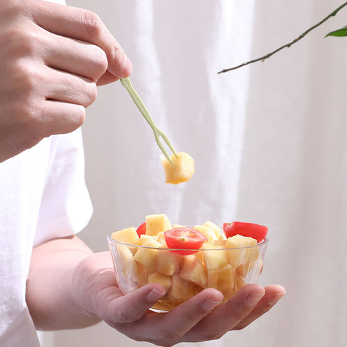 Disposable fruit fork plastic two teeth cute bagged fruit picks creative children's dessert small fork portable home