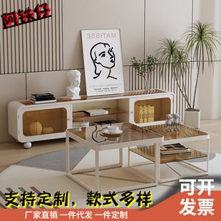 Modern Retro French creative living room home TV cabinet tea table combination cream style iron glass cabinet factory supply