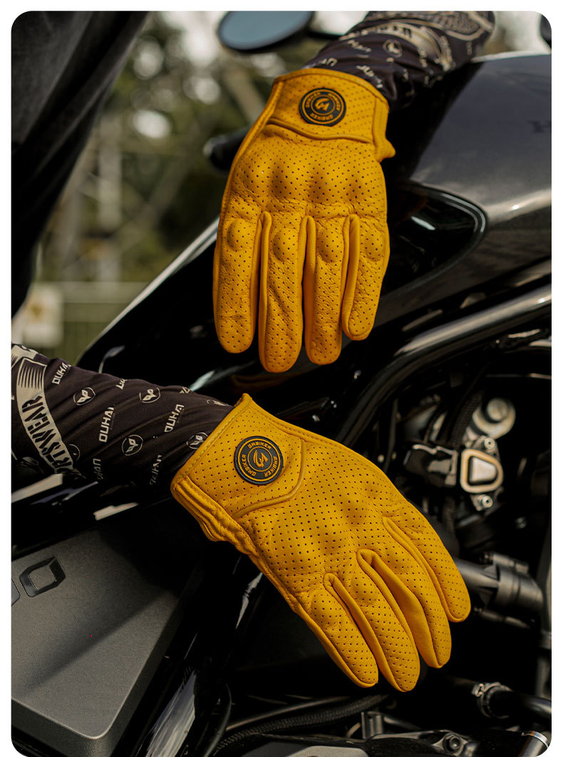 Motorcycle Riding Gloves Genuine Leather Sheepskin Half-Finger Breathable Retro Cruising Harley Rider Motorcycle Gear Spring and Summer Season