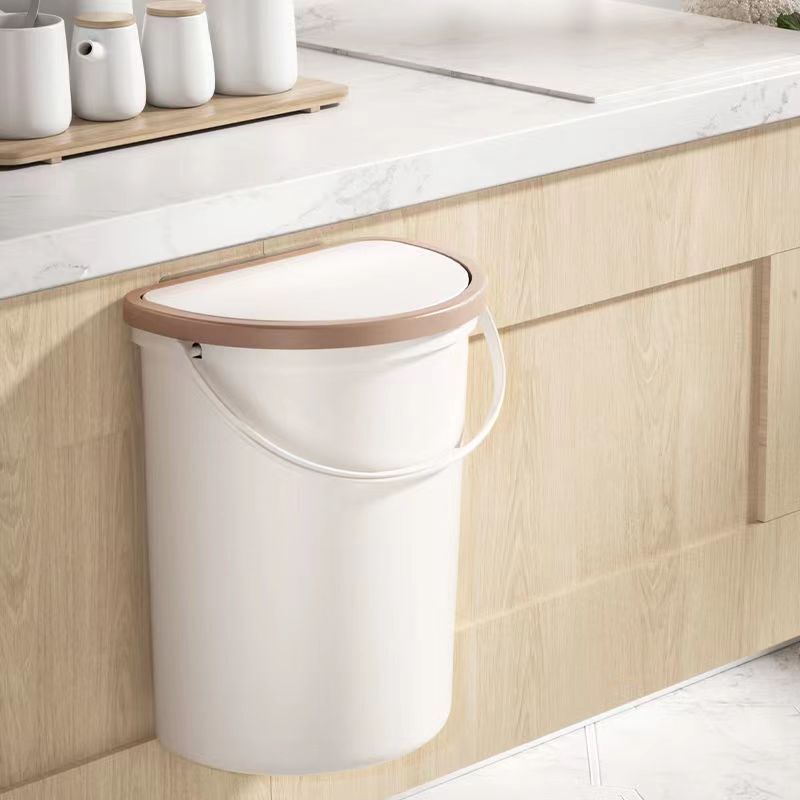 Trash Can with Lid for Kitchen, Bathroom, and Toilet; Wall-Mounted Garbage Bin with Hook for Living Room