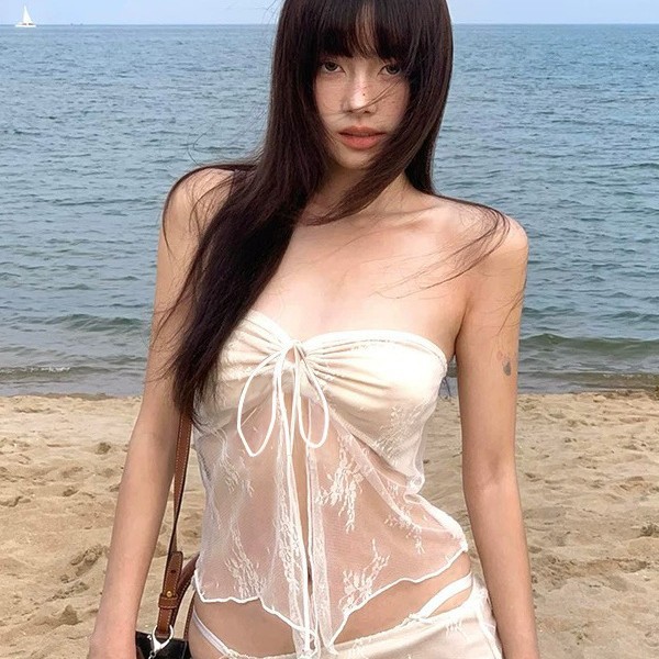Yan Thailand's New Niche Design Island Vacation Sexy Lace Tube Top Two-Piece Long Skirt Hot Spring Swimsuit for Women