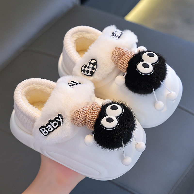 Zapatillas de algodón de invierno para niños, zapatillas de algodón cálidas y veludo EVA impermeables, bolsas para padres e hijos, zapatos de algodón caseros para bebés