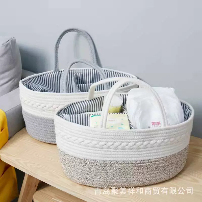 棉线编制可折叠可拆卸隔断婴儿尿布包便携收纳篮妈咪手提包