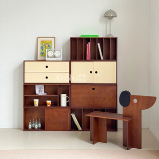 Korean Ins Tv Cabinet Internet Celebrity Storage Cabinet Bookcase Display Cabinet Retro Home Antique Style Storage Cabinet Module Cabinet