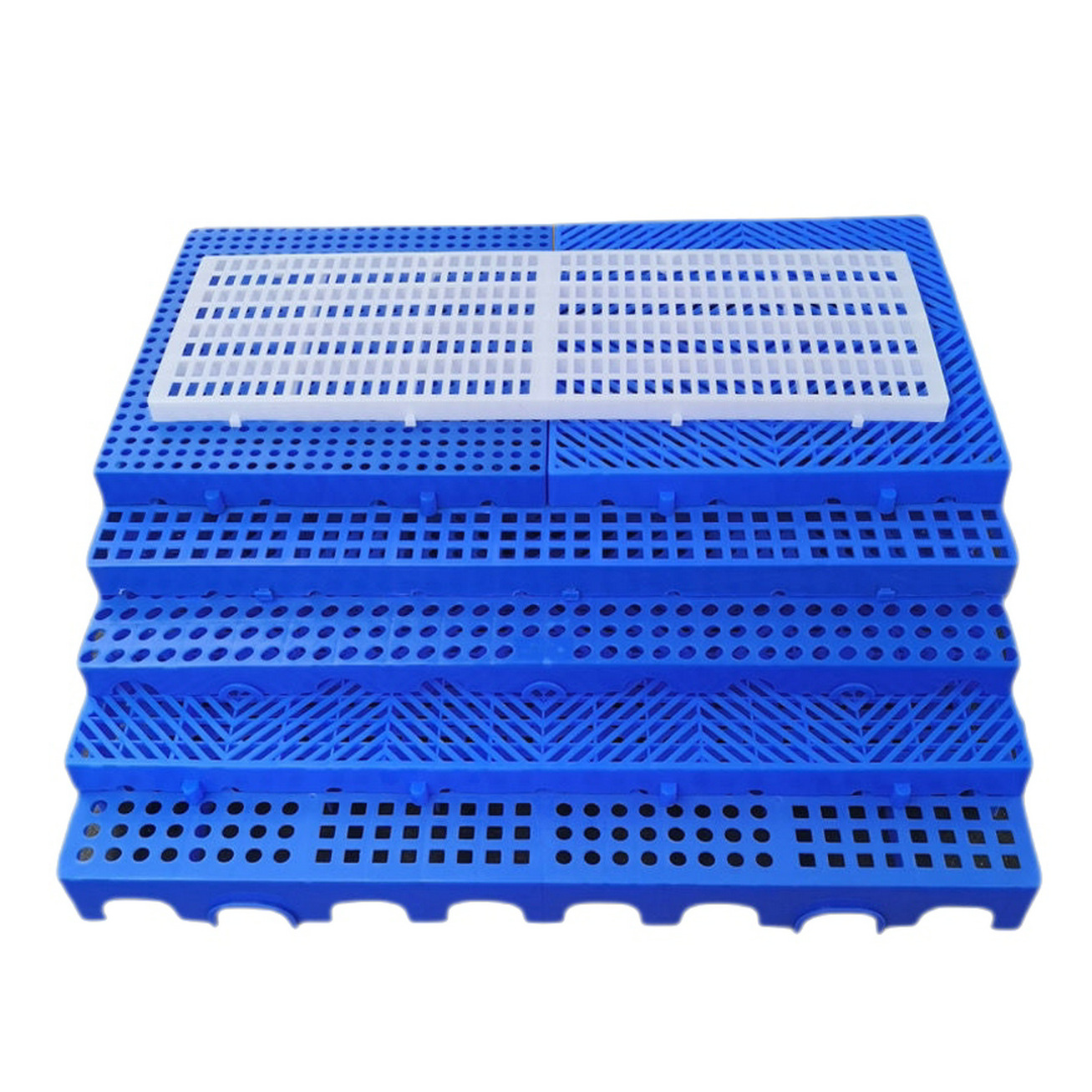 蓝白色狗笼塑料垫板宠物笼垫脚板排水沟塑胶垫板防潮卡板栈板托盘