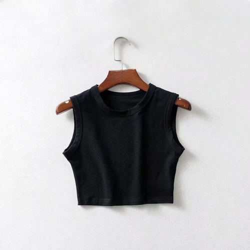2020 Summer New Women's Wear: European & American Style Top, Export-Quality Cycling Vest – Solid Cotton, Wide-Edge, Short Cropped Design