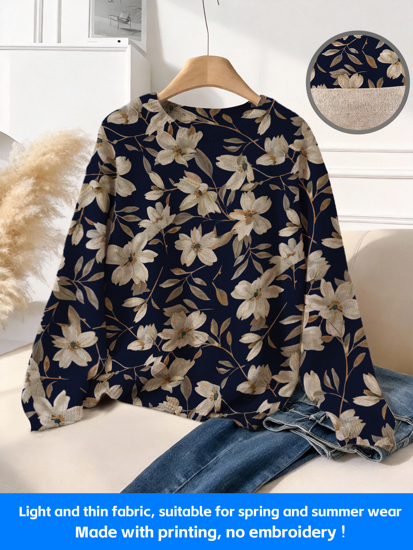 Amazon's Best-Selling Retro Ethnic Style Printed Round-Neck Knitwear Factory Direct Sales Wholesale French Long-Sleeved Autumn New Style