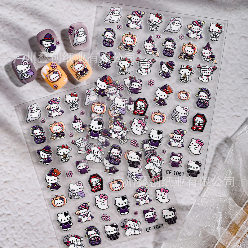 Cyansea Dark Harley Potter Co-Branded Kitty Embossed Stereo Nail Art Stickers DIY Hello Kitty Nail Stickers