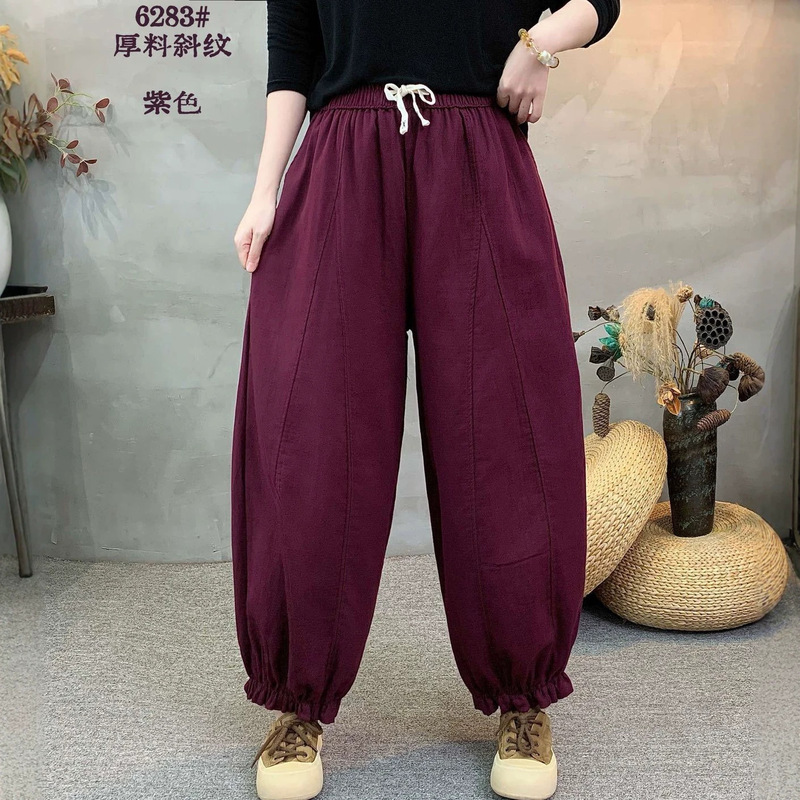 2026 Autumn New Style Vintage Solid Color Patchwork Distressed Twill Linen Pants Loose High-Waisted Tie-Waist Trousers for Women 2026 Autumn New Style Vintage Solid Color Patchwork Distressed Twill Linen Pants Loose High-Waisted Tie-Waist Trousers for Women