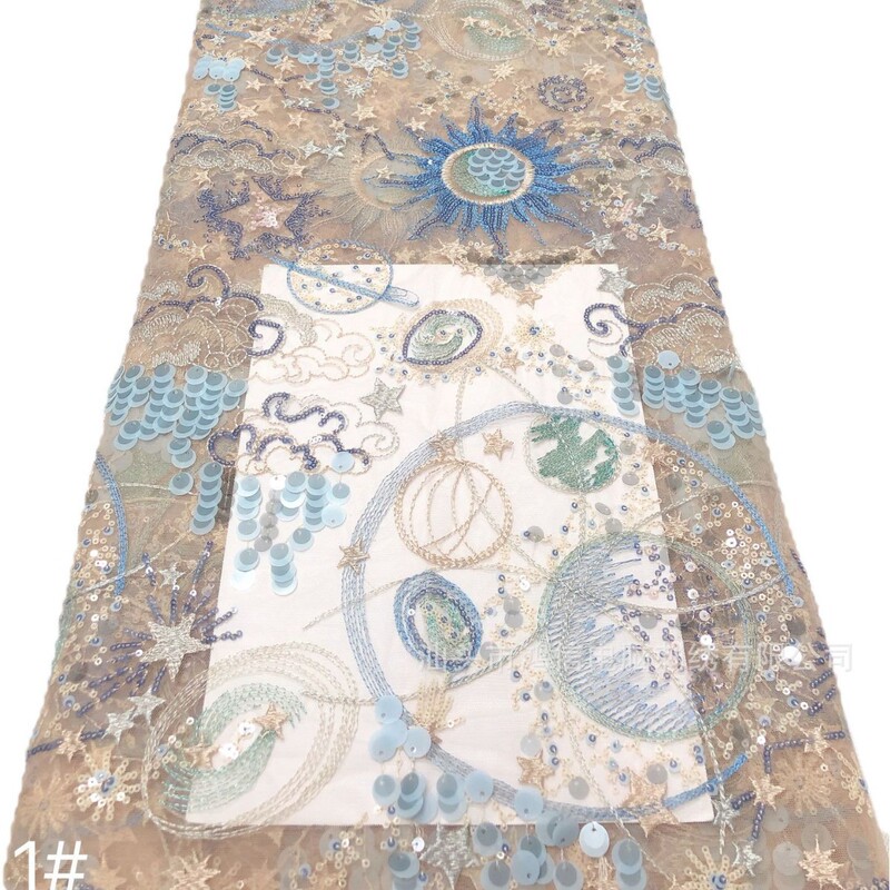 New Fashion Design Laminated Sequins Embroidered Mesh Fabric Wedding Dress Embroidered Cloth