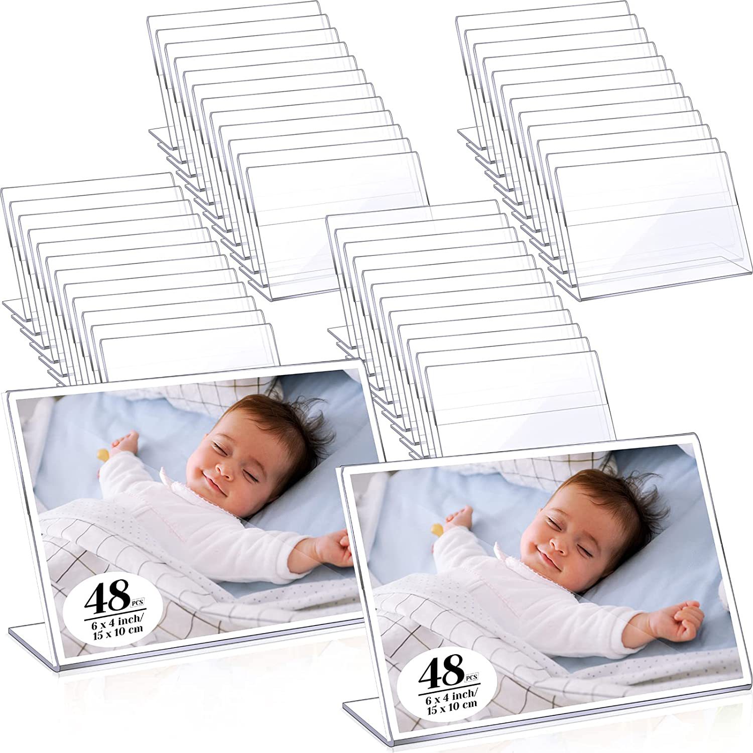 透明相框亚克力标志架 斜背透明相框 L 形水平自立照片标志展示架