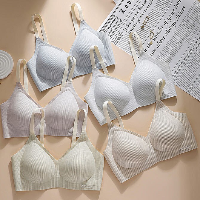 Traceless Striped Underwear Women's Full Fixed Cup Push-up Bra Non-steel Rings Breast Anti-sagging Bra Summer Cross-border