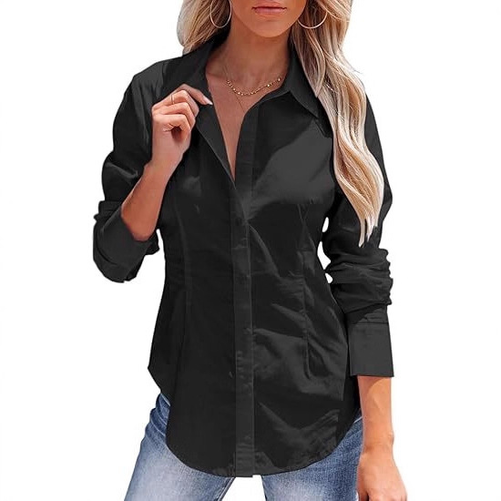 2025 Amazon Cross-Border New Women's Button-Down Shirt Long-Sleeved Pure Color Versatile Office Style Shirt Top