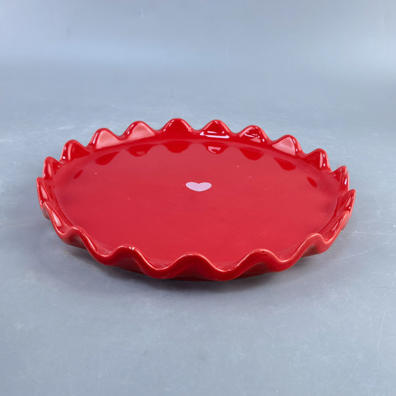 Placa de cerámica de encaje ondulado para postres, bandeja de frutas, bandeja de almacenamiento multifuncional, bandeja de frutas secas, bandeja de dulces, bandeja de bocadillos image 3