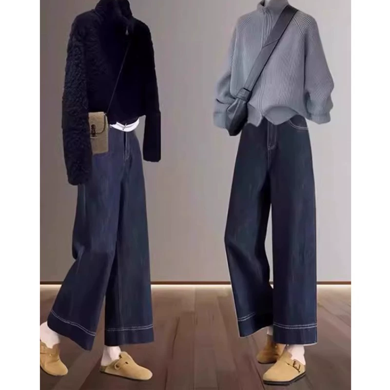 Джинсы для женщин с пышными формами, размер плюс, новинка весны 2025 года, широкие брюки для полных женщин, скрывающие и стройнящие.