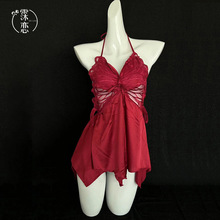 霂恋性感纯欲挂脖情趣内衣女深V系带小胸显大蝴蝶禁欲系吊带睡裙