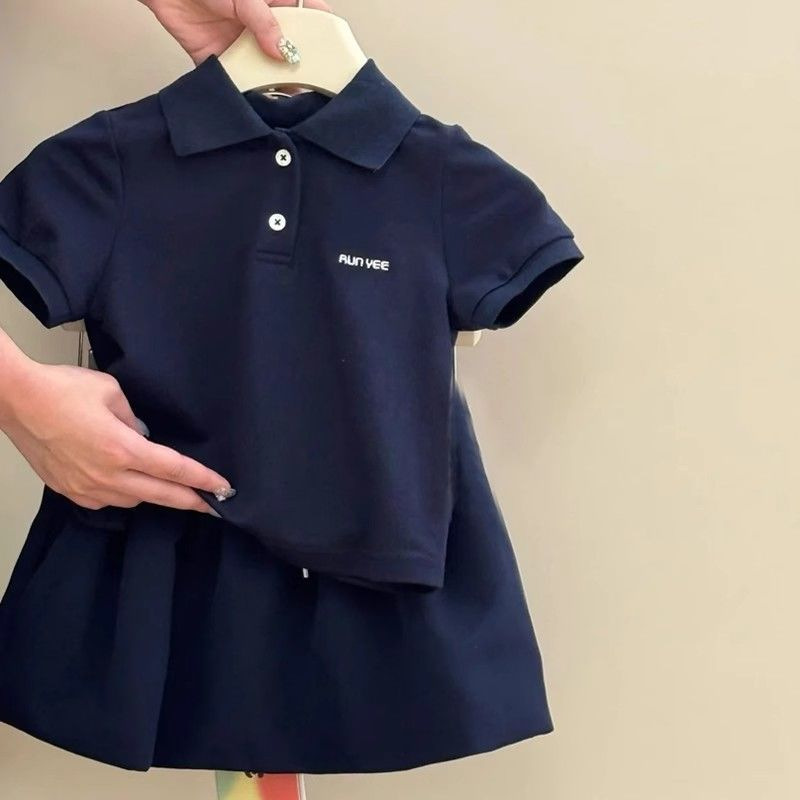 Girls Polo Short-Sleeved Culottes Suit Summer 2025 New Casual T-Shirt Short Skirt Sports Two-Piece Set Fashionable