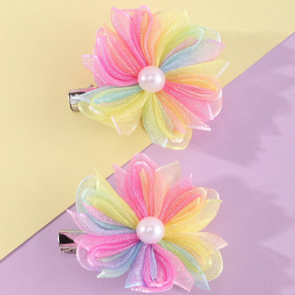 Koreanische Mode Haarschmuck bunte Perlenblumen Mdchen Mesh Haarspangenpicture2