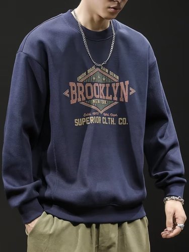 Autumn/Winter American Retro Fleece Hooded Sweatshirt for Men - Trendy Brand Loose Crew Neck Casual Design Letter Print Top