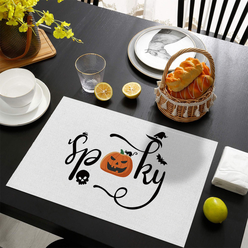 国境を越えた売れ筋ハロウィンプリントリネンプレースマット洋食レストランテーブルホーム断熱ナプキン滑り止めテーブルクロスマット|undefined