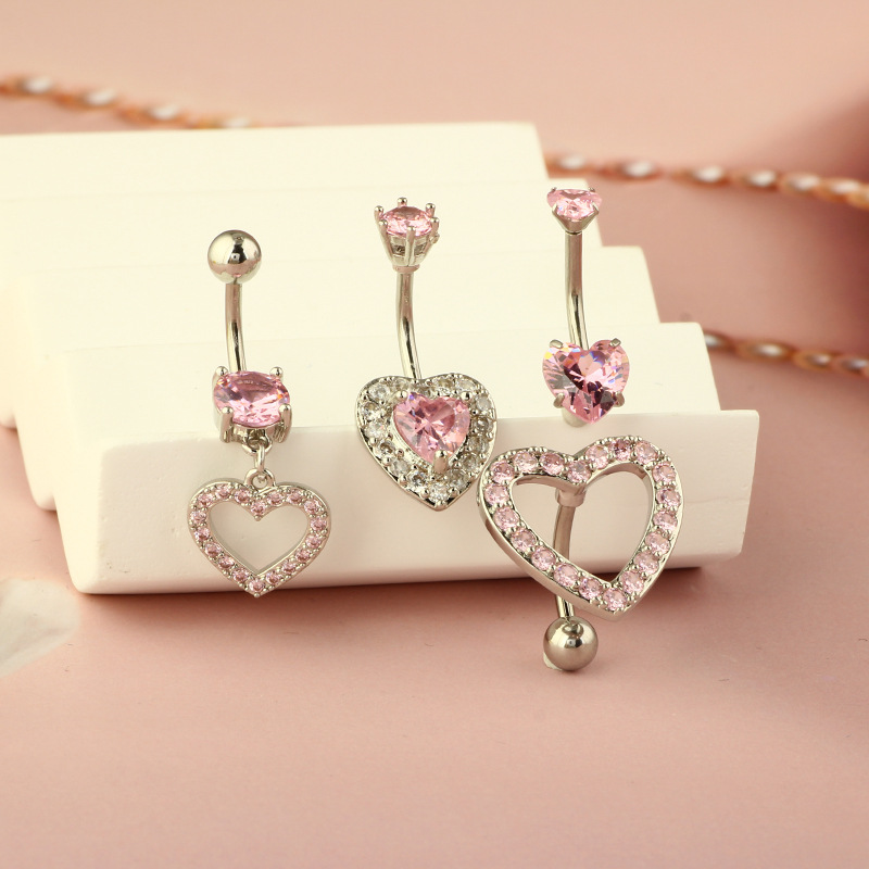 Belly Ring Classification Belly Rings Piercing Type 1 Piece 1 Set 316L Stainless Steel Zircon Belly Rings Heart Shape Waterproof Non Tarnish Surgical Steel Belly Rings Women's
