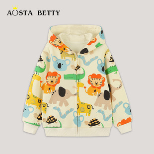 AostaBetty European and American style hooded boy's coat autumn cute children's casual long sleeve zipper children's clothing sweater