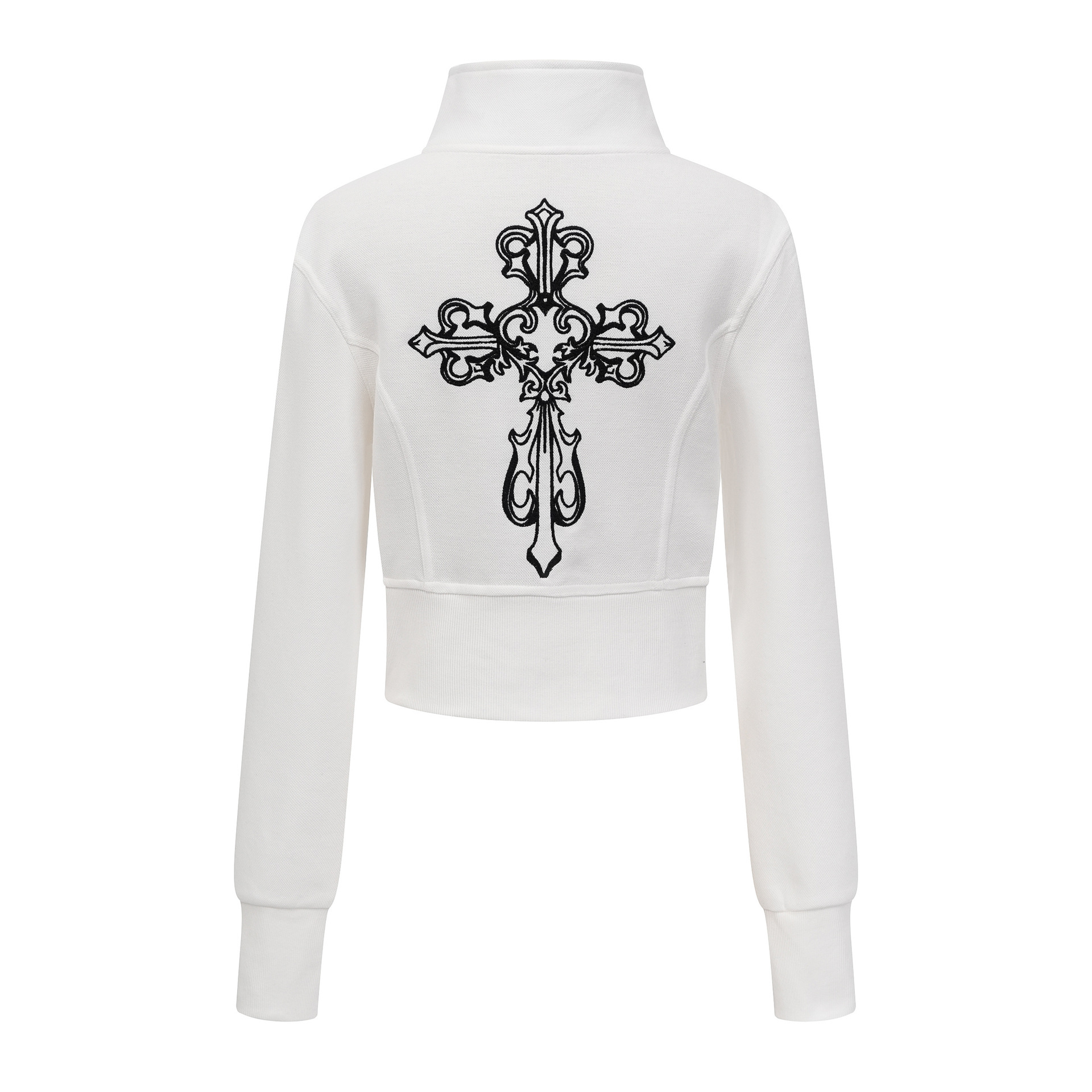 Felpa cardigan con stampa a croce in stile americano per donna 2025, nuova, versatile, corta, calda, per l'inizio dell'autunno_voghion.com