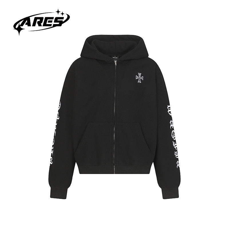 ARESWINGS美式复古哥特字母印花连帽卫衣男拉链开衫宽松情侣外套|undefined
