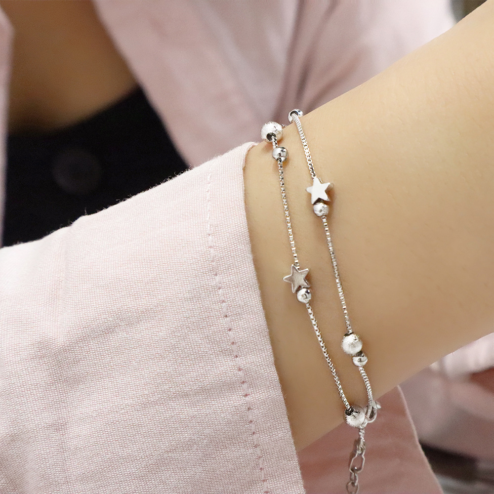 Ancient Cat Ning Simple Planet Bracelet Women's Artistic Korean-style Lucky Turn Good Luck Frosted Bead Stars Double-layer Bracelet