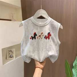 男女童纯棉透气夏季新款帅气潮流亮片夏装儿童无袖扎染上衣背心
