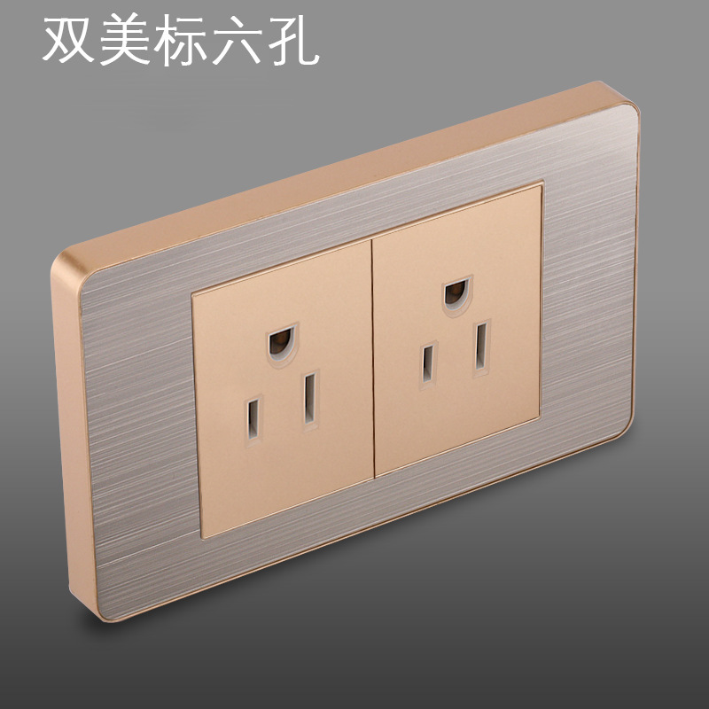 Panel de enchufe de metal estándar estadounidense de acero inoxidable dibujado oro tres agujeros Taiwan conmutador USB suministro directo de fabricantes de enchufes