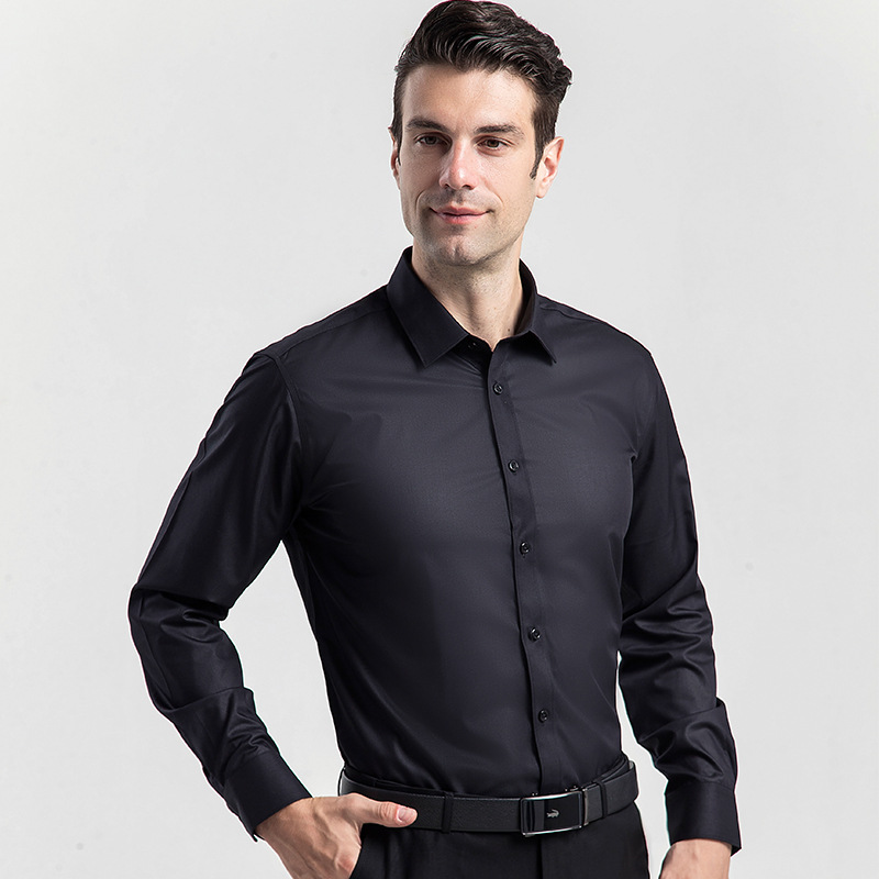 Camisa de negocios de primavera y otoño para hombres camisa de manga larga de fibra de bambú sin planchar de color sólido casual para hombres camisa de otoño