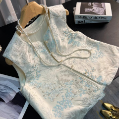 新中国式刺繍馬甲女2025春夏高級感サテンレトロ国風馬挟みショートコート