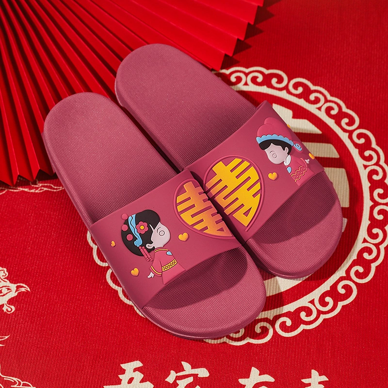 Свадебные тапочки, летние свадебные принадлежности, тапочки для мужа и жены, домашняя ванная комната, праздничные молодожены, красные сандалии, по индивидуальному заказу