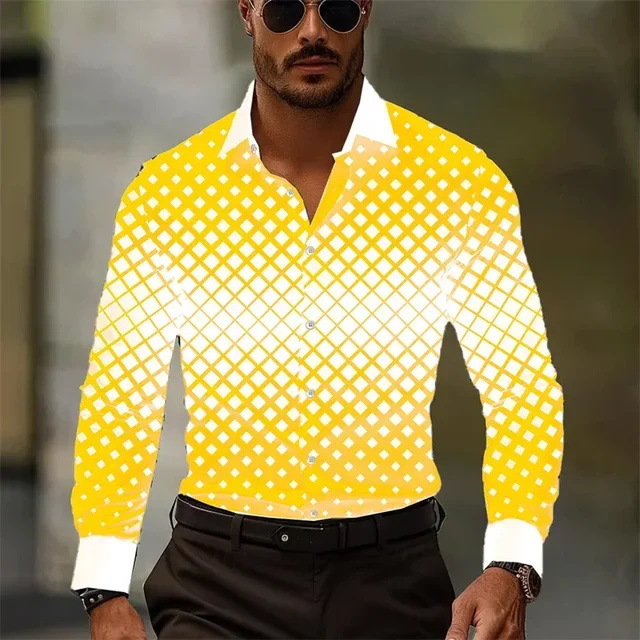 2023 primavera y otoño diseño degradado suelta solapa botón camisa nuevo top hombre MB12