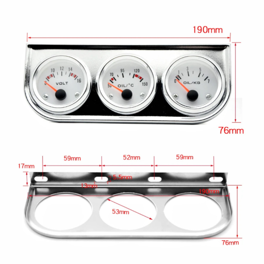 Cross-Border Hot-Selling 12V 2-Inch 52mm Oil Temperature, Oil Pressure, and Voltage Combination Triple Gauge Car Instrument Modification Product