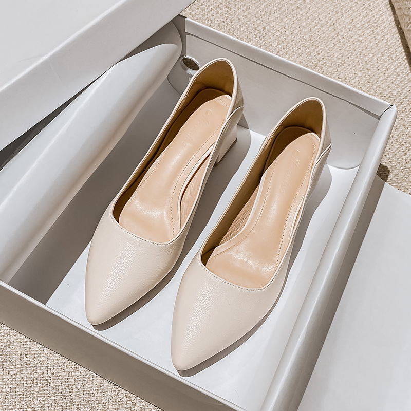 2026 New Spring and Autumn Versatile Pointed-Toe High-Heeled Shoes for Women, Professional Work Shoes, Chunky Heel, Soft Leather, Medium Heel, Large Size Single Shoes 2026 New Spring and Autumn Versatile Pointed-Toe High-Heeled Shoes for Women, Professional Work Shoes, Chunky Heel, Soft Leather, Medium Heel, Large Size Single Shoes