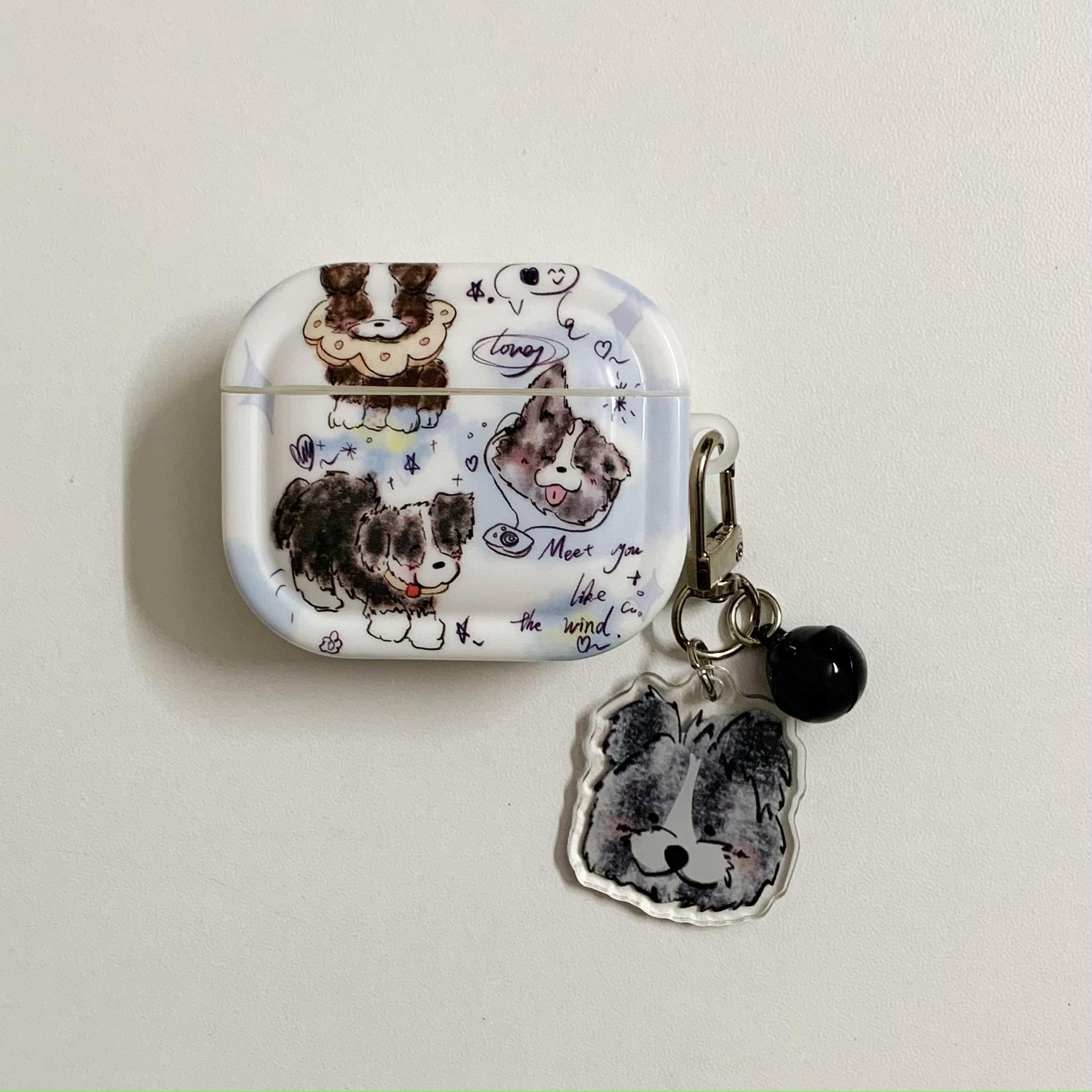 Ins divertidos dibujos animados graffiti borde pastor perro adecuado para AirPods 4 generación cubierta inalámbrica Bluetooth Apple 1/2 generación