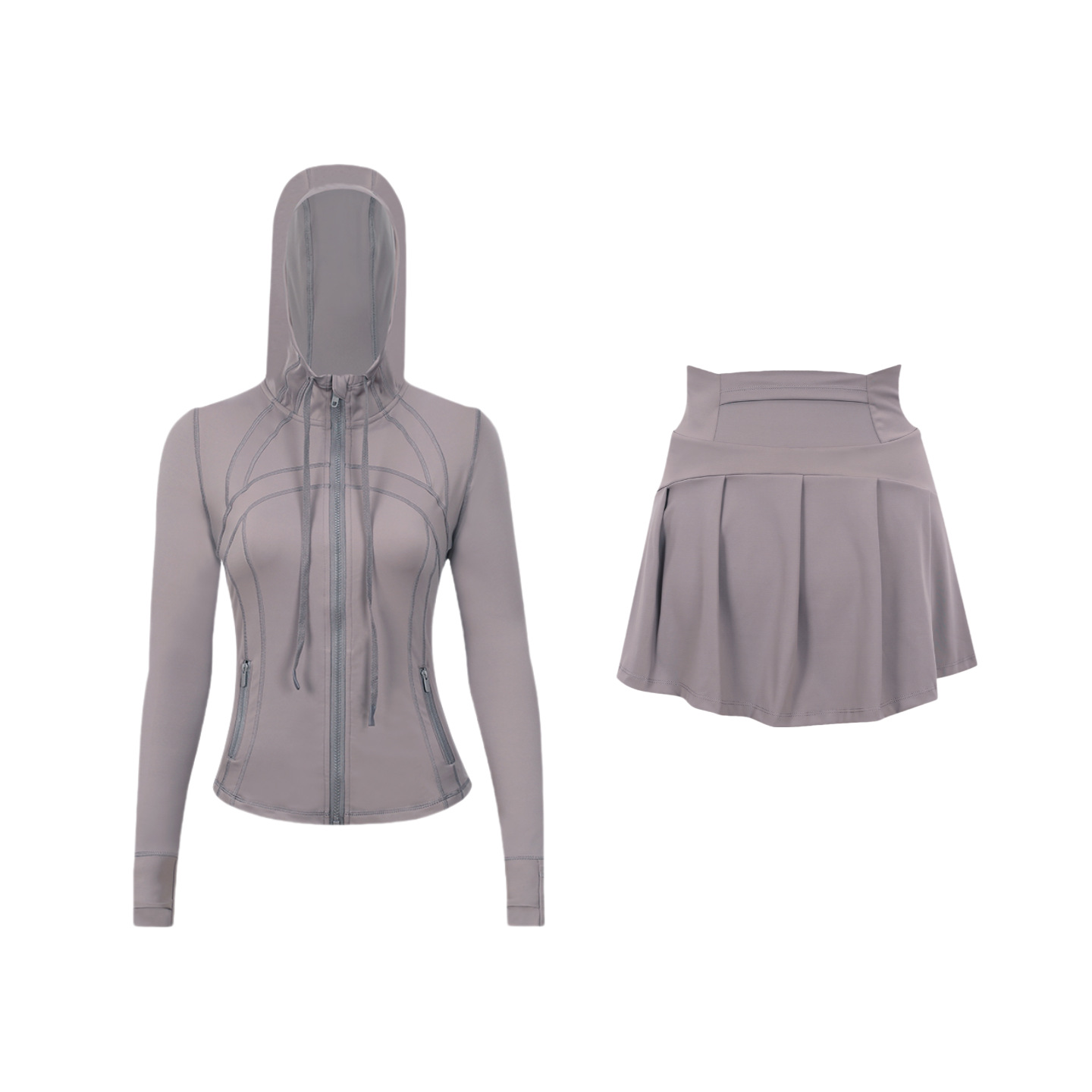 ​​Stylish Women's Hooded Jacket & Skirt Set - Stretchy Activewear For Running, Yoga & Casual Wear​​ Versatile Matching Set​​_ecoleips.com