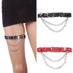 Japanese and Korean Harajuku Love Ornamental Leg Loop Leg Loop Elasticized Band Adjustable Metal Chain Tassel Leg Chain Garter Belt