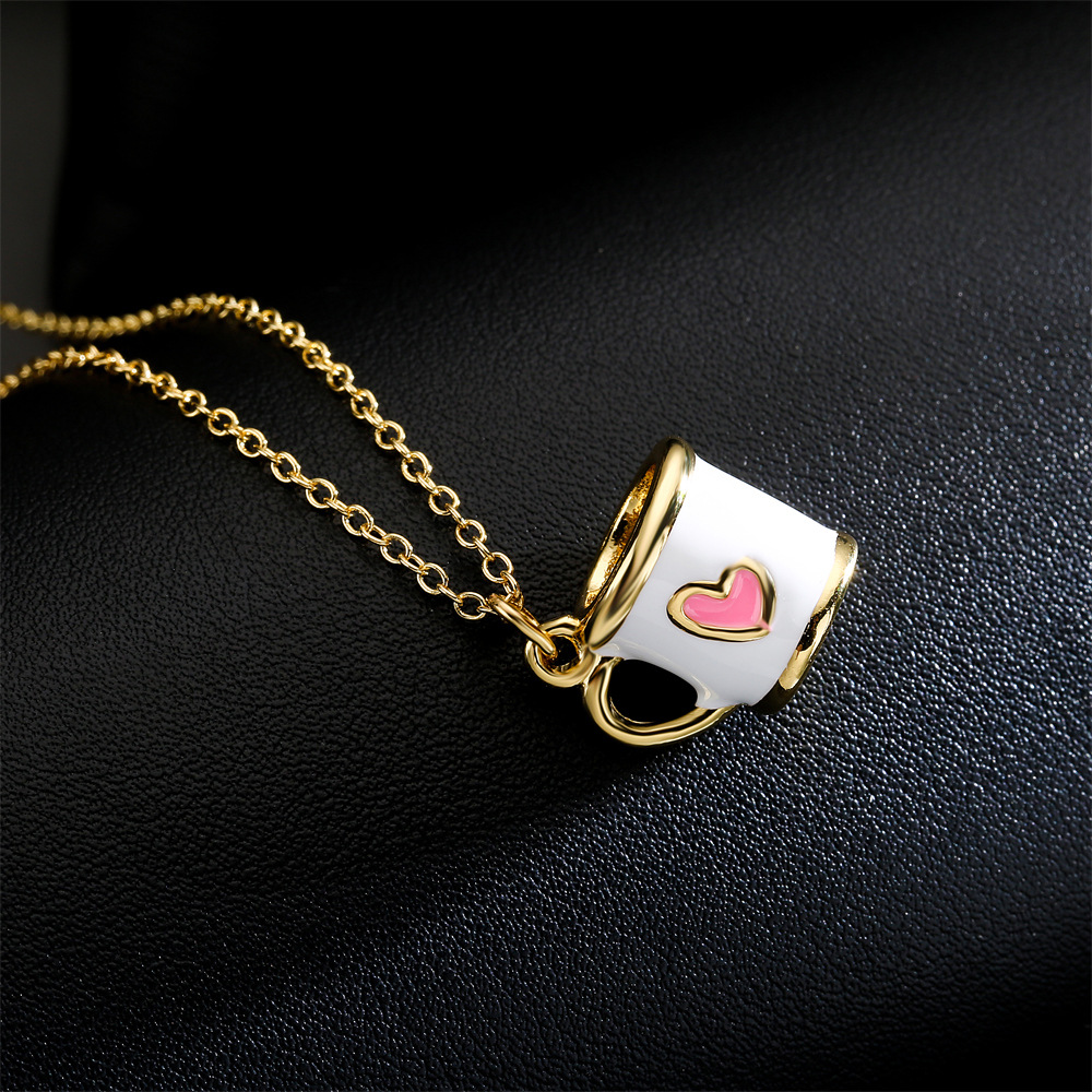 Fashion geometric personality cup shape love pattern pendant copper necklace wholesale