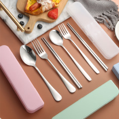 ポータブルステンレス食器セットフォークスプーン箸三点セット学生屋外会社広告印刷ロゴ