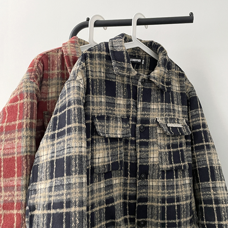 Plaid woolen jacket men's Hong Kong styl...