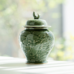 Changpu Ju celadon tea jar ceramic sealed jar household small size storage jar Longjing Pu'er black tea Chinese storage jar