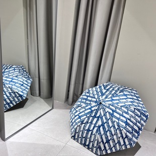 Casual Blue Striped 70% off Fold Umbrella Sun Protection Black Coating Windproof Rain Dual-Use Umbrella Universal