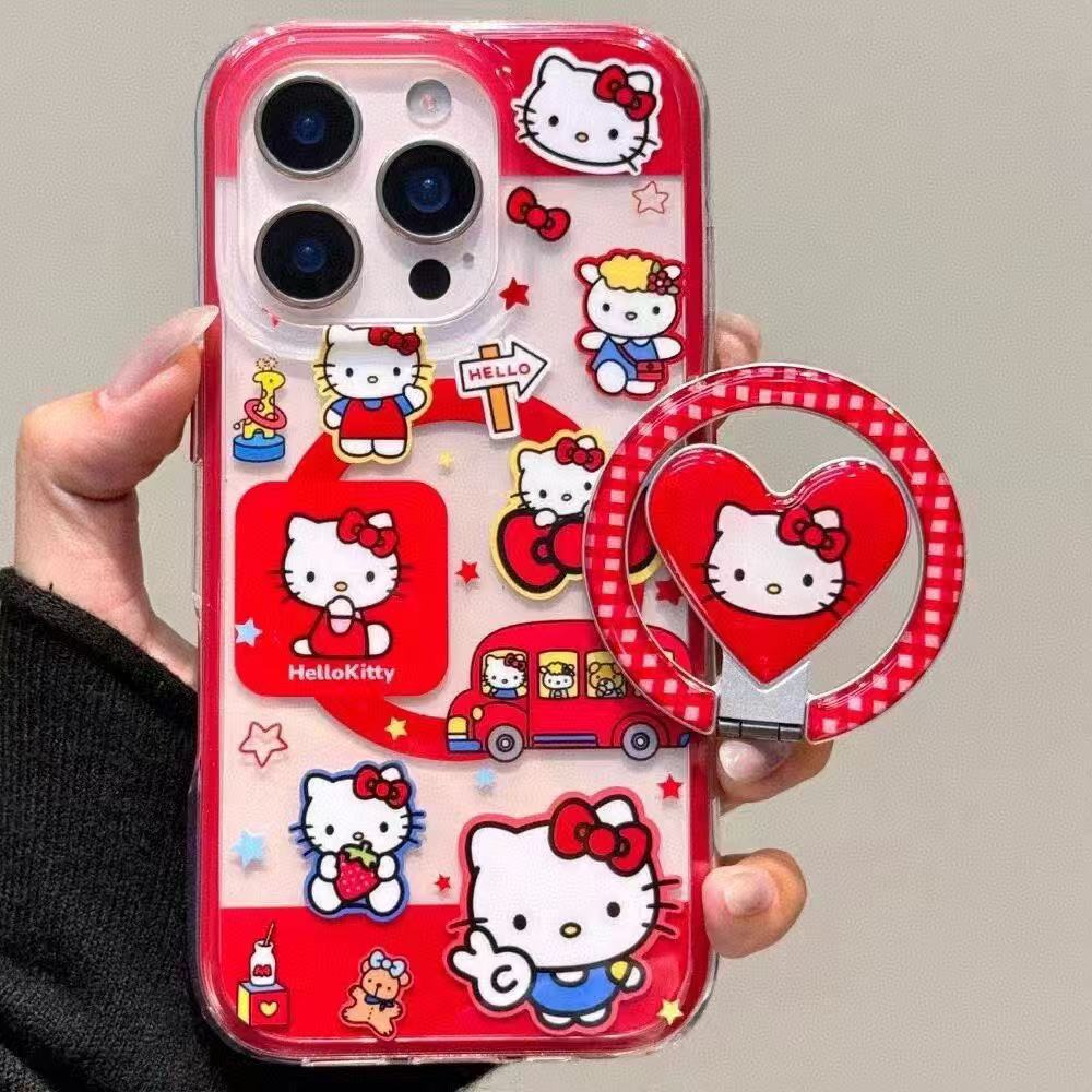 Cute Cartoon Red Bus Kt Cat Iphone16Promax Mobile Phone Case Apple 15Pro Magnetic Stand 14/13