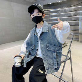 男童牛仔马甲宽松无袖外套2025新款大童时尚休闲百搭街头潮流背心