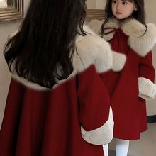 女童拜年服冬季2025新款大童过年喜庆衣服红色加厚外套毛呢子大衣